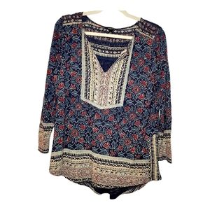Lucky Brand Floral Flowy Boho Blouse Women's Large